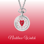 Red och grått kärlek hjärta Necklace Watch Armbandsur<br><div class="desc">Necklace Watch-gåva. Med rött kärlek hjärta och klocknummer på grått-bakgrund.</div>