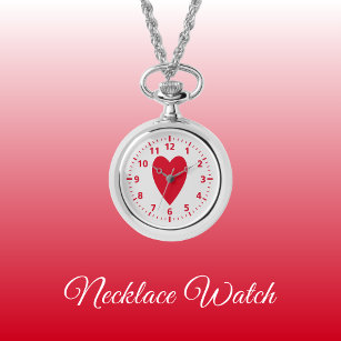 Red och grått kärlek hjärta Necklace Watch Armbandsur