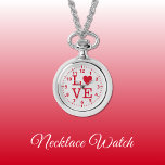 Red och grått Kärlek Necklace Watch Armbandsur<br><div class="desc">Necklace Watch-gåva. Med ord "kärlek" och en hjärtform som ersätter brev O. Red och grått.</div>