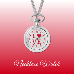 Red och grått Kärlek Necklace Watch Armbandsur