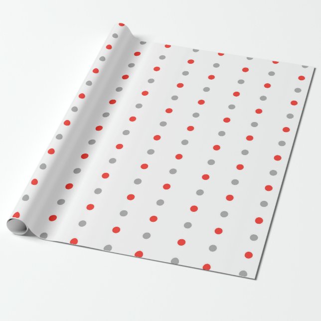Red och Grått Polka Dot Mönster Presentpapper (Utrullad)