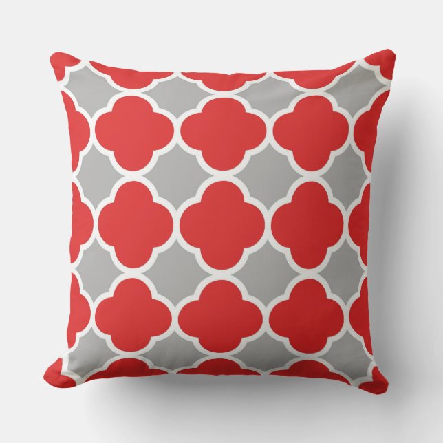 Red och Grått Quatrefoil Mönster Kudde (Framsida)