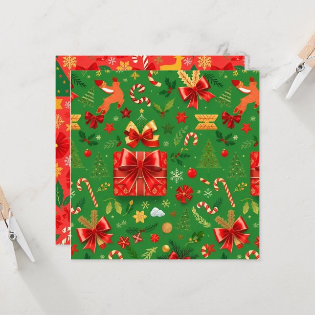 RED OCH GRÖNT CHRISTMAS DAY INBJUDNINGAR (Fram/Back In Situ)