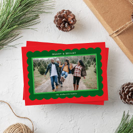 Red och Grönt Elf Stil Simple Scallop Photo Ram Julkort