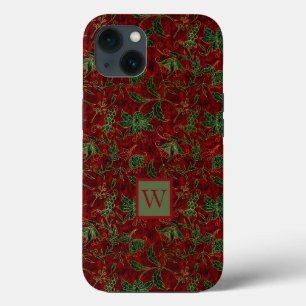 Red och Grönt Faux Velvet Mönster med initial