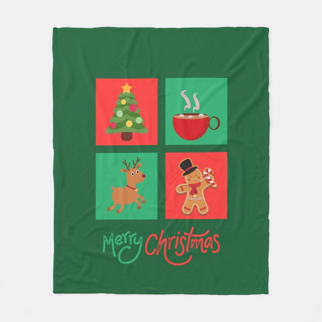 red och grönt god jul design fleecefilt (Framsidan)