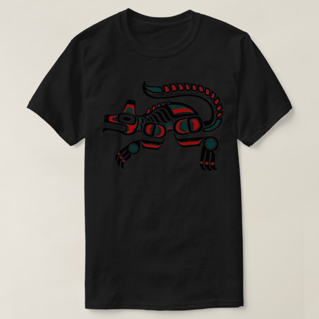 Red och Grönt Haida Spirit Varg T Shirt (Design framsida)