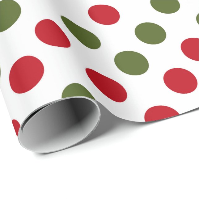 Red och grönt Jul polka dots Presentpapper (Rullad Hörn)