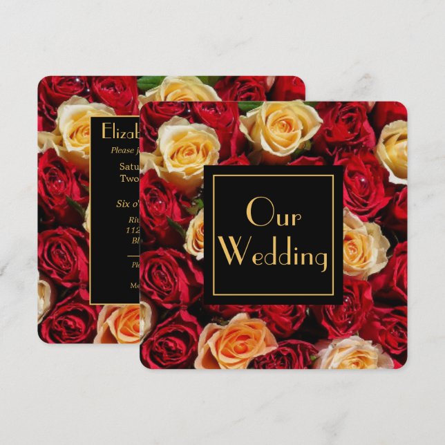 Red och Gul ros Bröllop Inbjudningar (Fram/baksida)