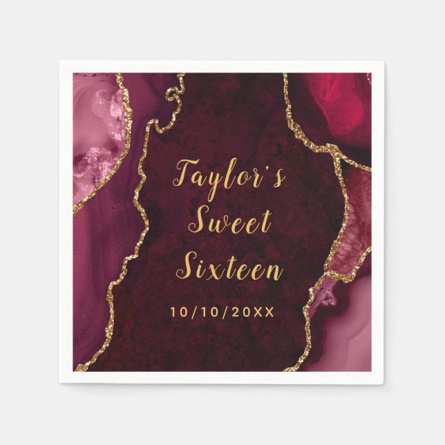 Red och Guld Agate Marble Sweet sixteen Pappersservett (Framsidan)