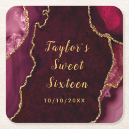 Red och Guld Agate Marble Sweet sixteen Underlägg Papper Kvadrat