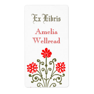 Red och Guld Antique Etching Editable Bookplate Fraktsedel