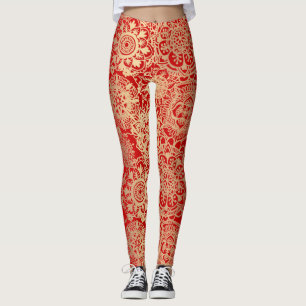Red och Guld Boho Mandala Mönster Yoga Leggings
