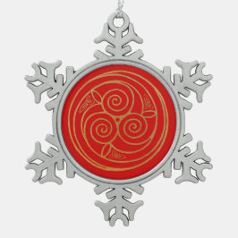 Red och Guld Celtic Mandala Snöflinga Pewter Julgransprydnad