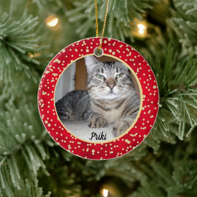 Red och Guld Confetti jul Mönster Julgransprydnad Keramik (Träd)