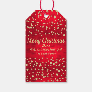 Red och Guld Confetti jul Mönster Presentetikett