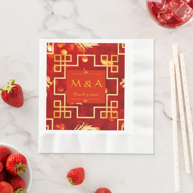 Red och Guld Dragon Bröllop Luncheon Napkins Pappersservett (Insitu)