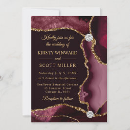 Red och Guld Faux Glitter Agate Bröllop Inbjudningar