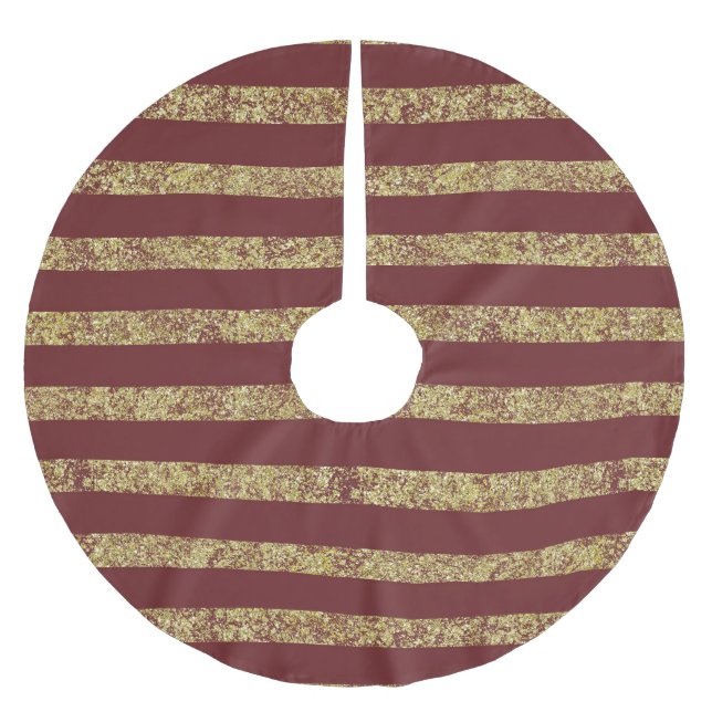 Red och Guld Faux Glitter Julgransmatta Borstad Polyester (Framsidan)