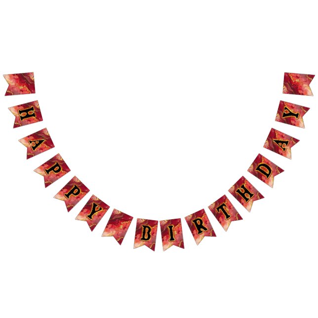 Red och Guld Flaming Grattis på födelsedagen Vimplar (Alla)