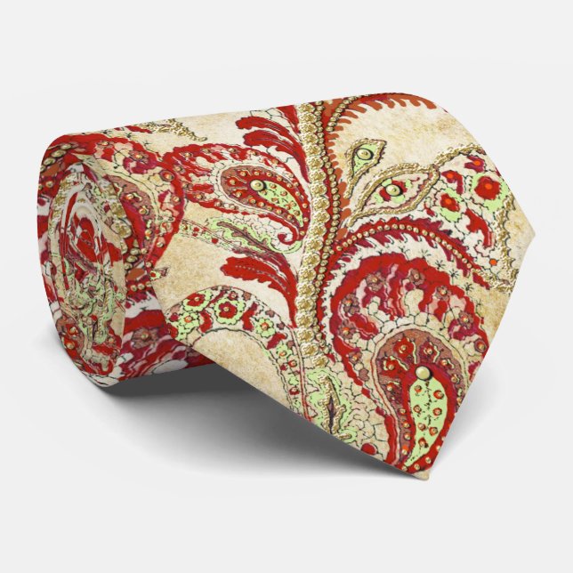 Red och Guld Gatsby Paisley Bröllop Slips (Rullad)