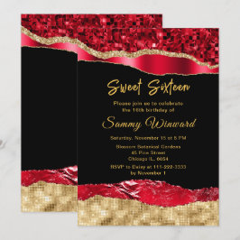 Red och Guld Glam Tårar Sweet sixteen Inbjudningar