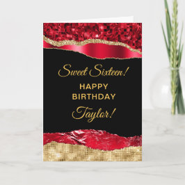 Red och Guld Glam Tårar Sweet sixteen Kort