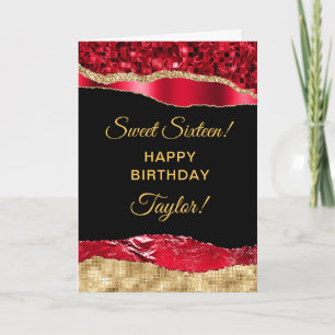 Red och Guld Glam Tårar Sweet sixteen Kort