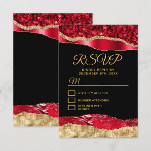 Red och Guld Glam Tårar Sweet sixteen OSA Kort