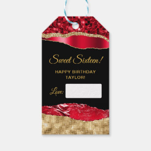 Red och Guld Glam Tårar Sweet sixteen Presentetikett
