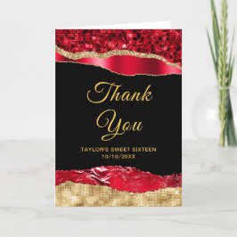 Red och Guld Glam Tårar Sweet sixteen Tack Kort