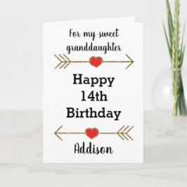 Red och Guld Glitter 14:e födelsedagsdotterdottern Kort