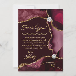 Red och Guld Glitter Agate Birthday Tack Kort