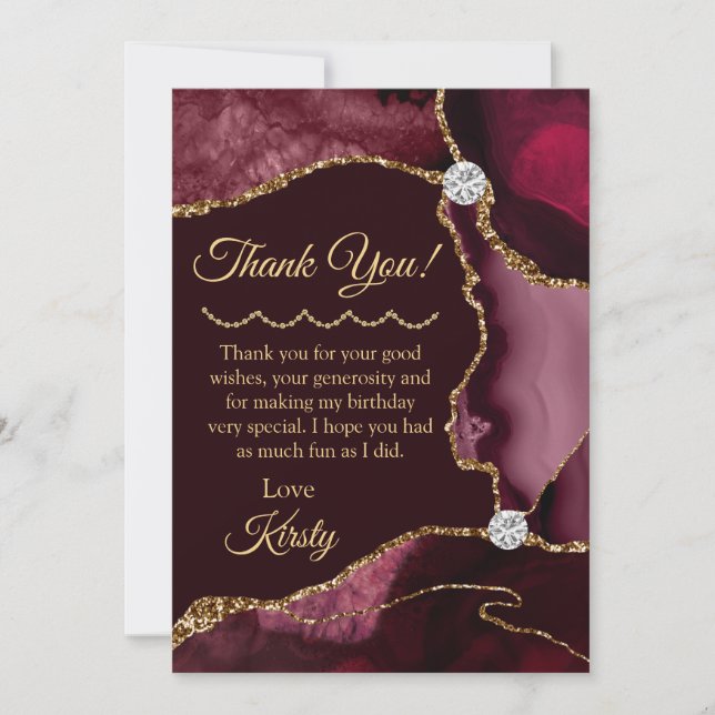 Red och Guld Glitter Agate Birthday Tack Kort (Framsida)