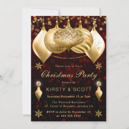 Red och Guld Glitter Baubles jul Party Inbjudningar