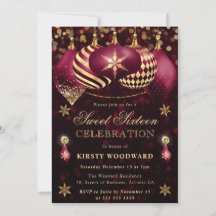 Red och Guld Glitter Baubles Sweet sixteen