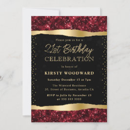 Red och Guld Glitter Shimmer 21:a födelsedagen Inbjudningar