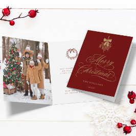 Red och Guld Holly Berry Bouquet julfoto Helgkort