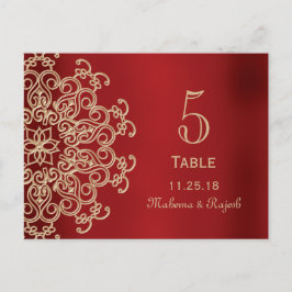 RED OCH GULD INDIAN BRÖLLOP BORDSNUMMER CARD