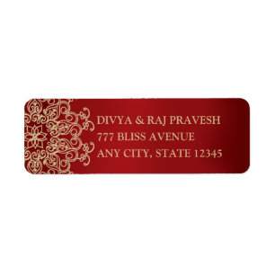 RED OCH GULD INDIAN INSPIRED ADRESSETIKETTERS RETURADRESS ETIKETT