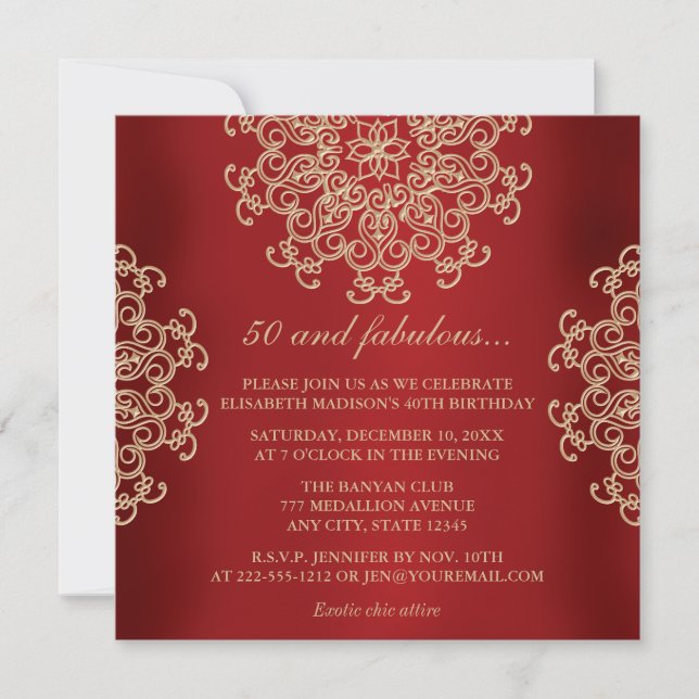 RED OCH GULD INDIAN INSPIRED BIRTHDAY INBJUDNINGAR (Framsida)