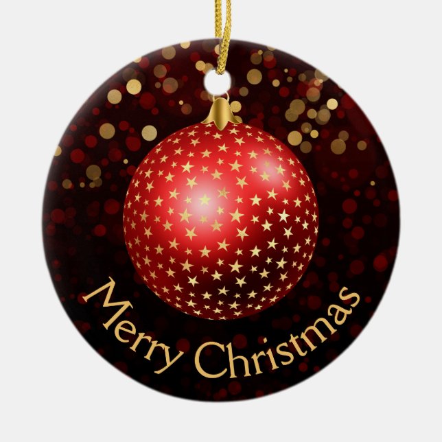 Red och Guld Jul Baubles & Bokeh Julgransprydnad Keramik (Framsidan)
