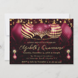 Red och Guld jul Baubles Quinceanera Inbjudningar
