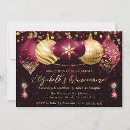 Red och Guld jul Baubles Quinceanera Inbjudningar