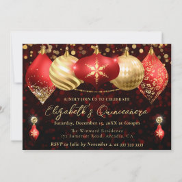 Red och Guld jul Baubles Quinceanera Inbjudningar