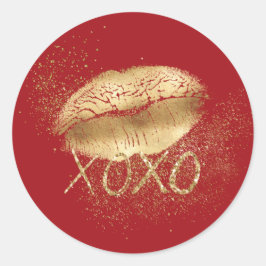 Red och Guld Läppar Kiss Guld Glitter XOXO Runt Klistermärke