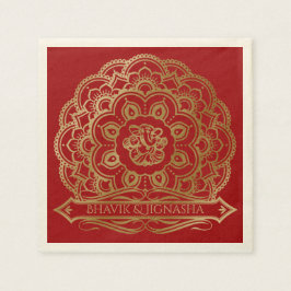 Red och Guld Mandala Indian Bröllop Napkin Pappersservett