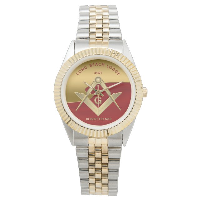Red och Guld Masonic Monogrammed Watch Armbandsur (Framsida)