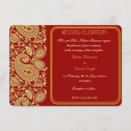 Red och guld paisley Hindu bröllop Inbjudningar