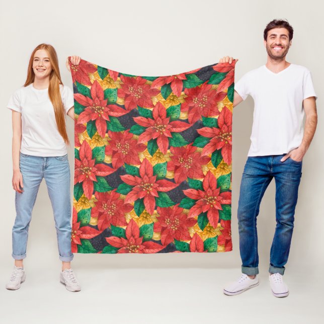 Red och Guld Poinsettias jul Fleecefilt (På plats)